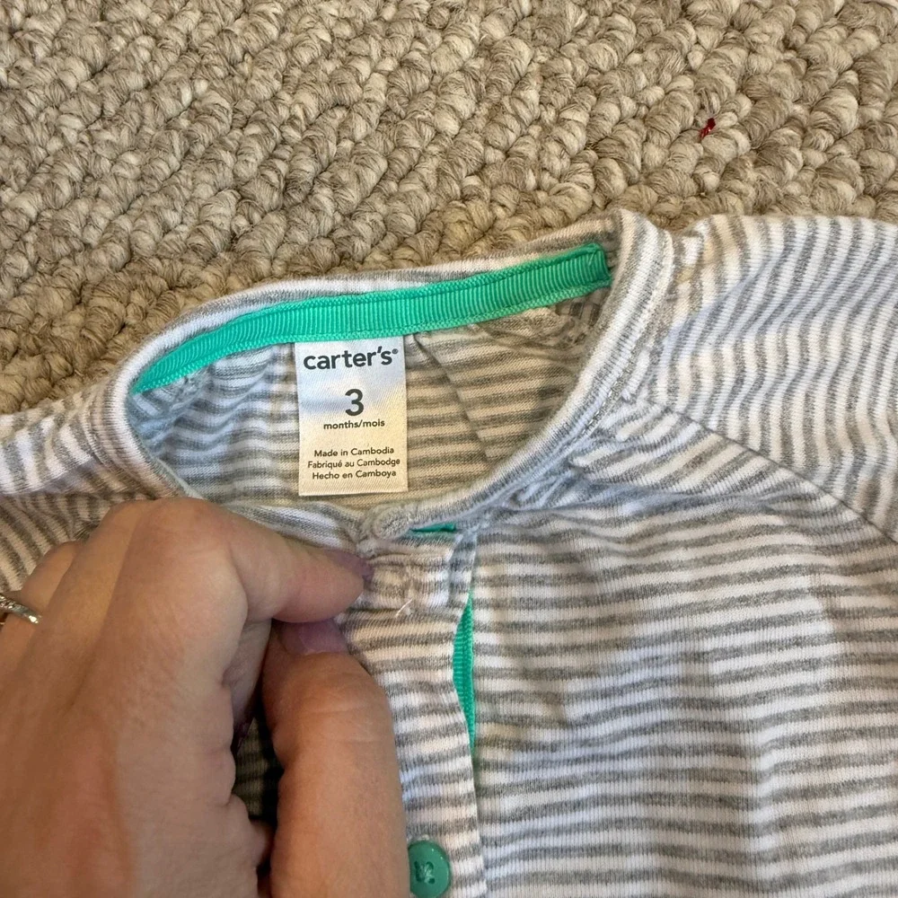 Carters Baby Girls 3 Piece Set Teal Bodysuit Cardigan‎ White Pants Size 3 Months - Picture 5 of 5